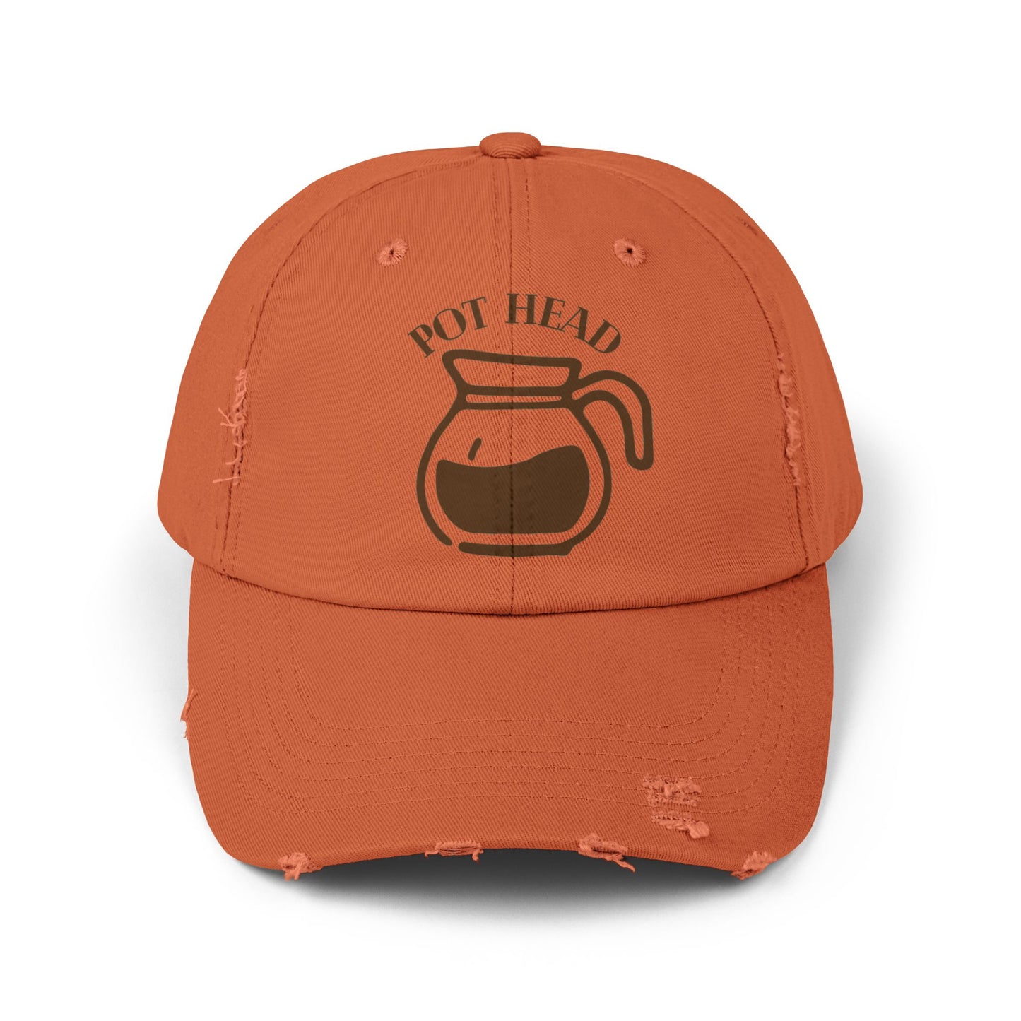 Pot Head Distressed Baseball Cap - Vintage Coffee Pot Design
