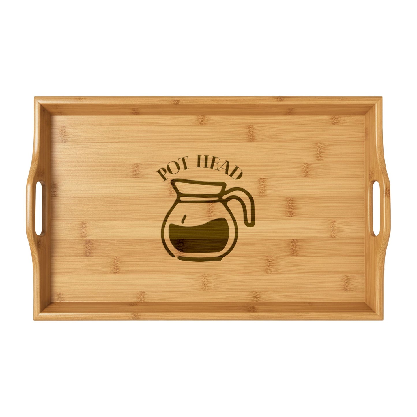 "Pot Head" Coffee Lover's Engraved Bamboo Serving Tray