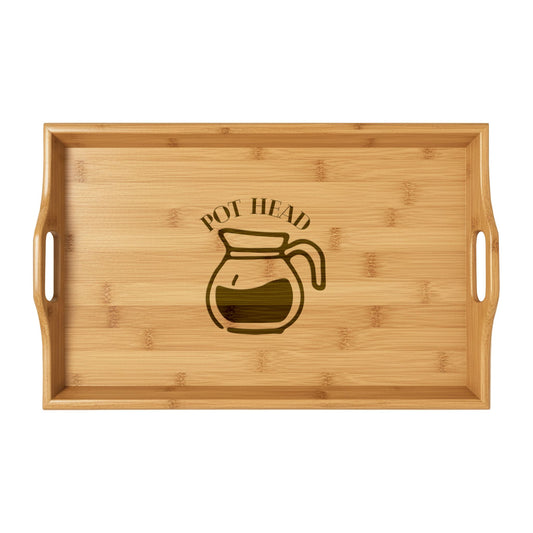 "Pot Head" Coffee Lover's Engraved Bamboo Serving Tray