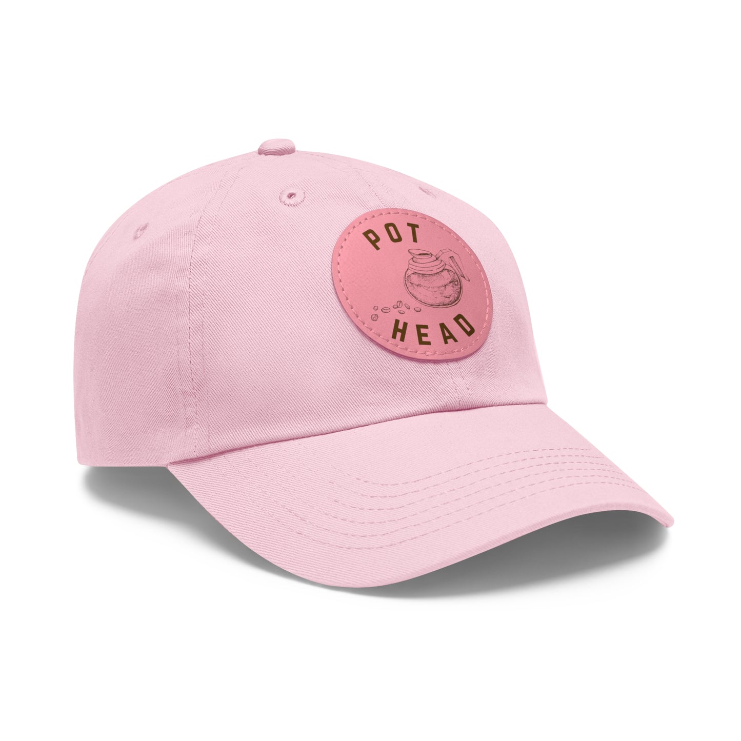 Pot Head - Coffee Lover's Leather Dad Hat — Embossed Round Patch