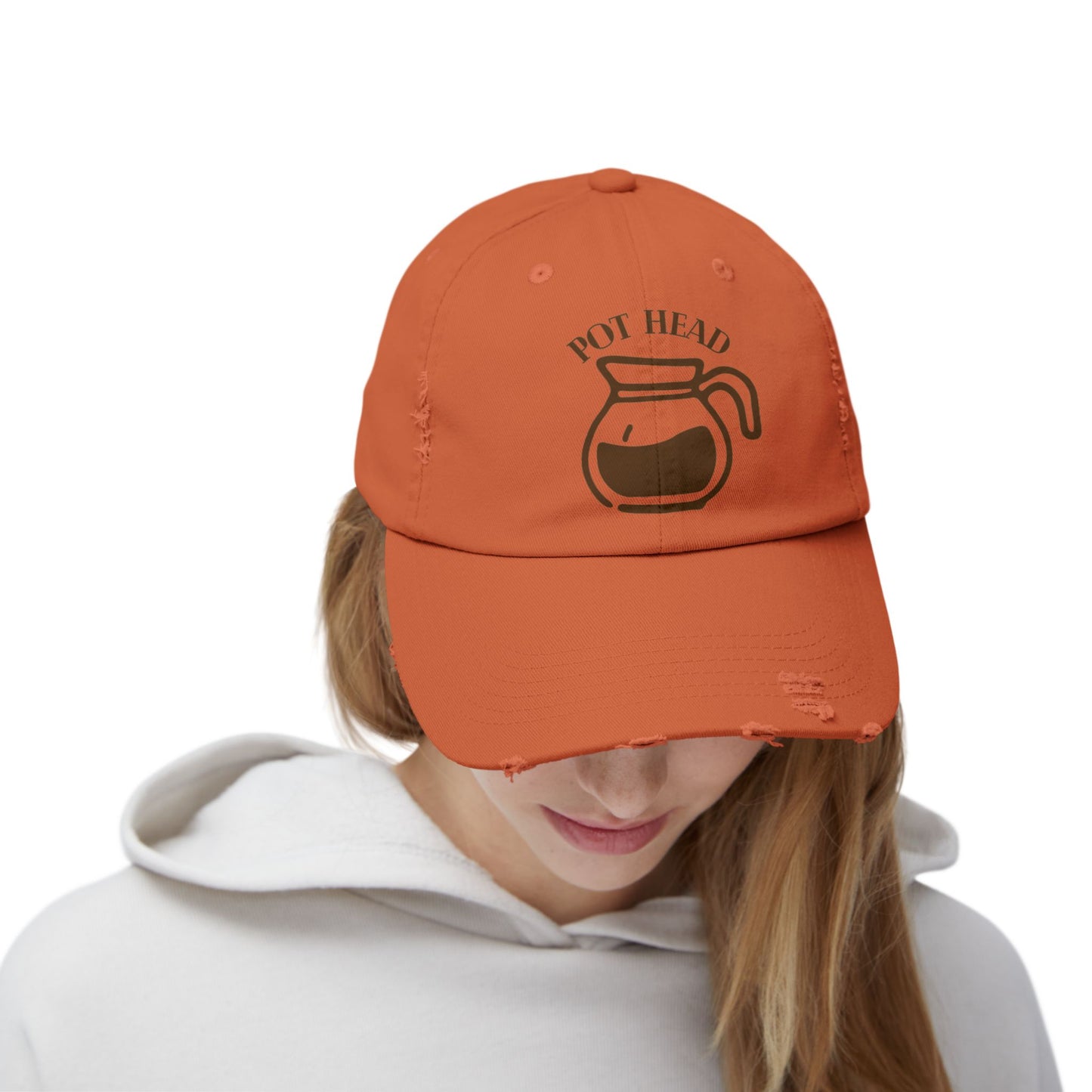 Pot Head Distressed Baseball Cap - Vintage Coffee Pot Design