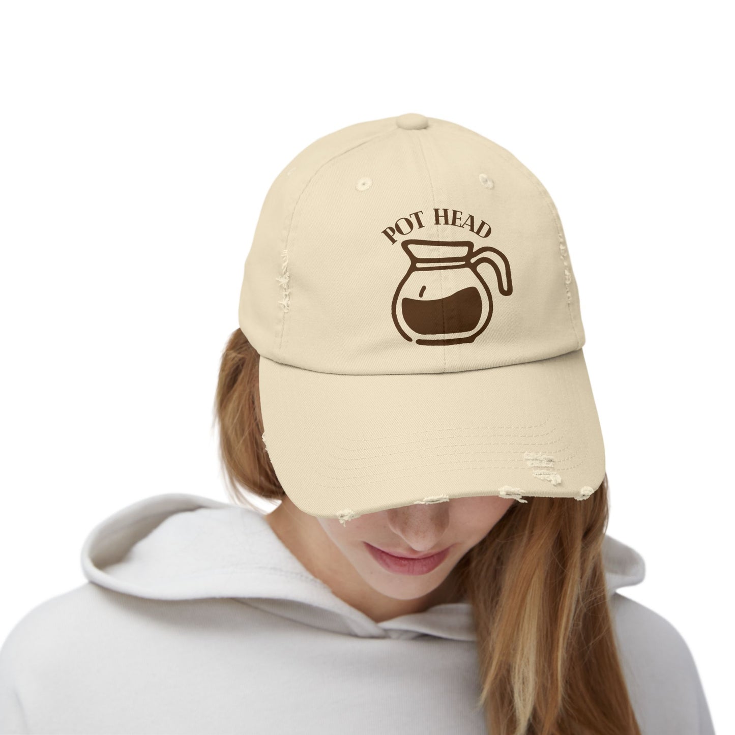 Pot Head Distressed Baseball Cap - Vintage Coffee Pot Design