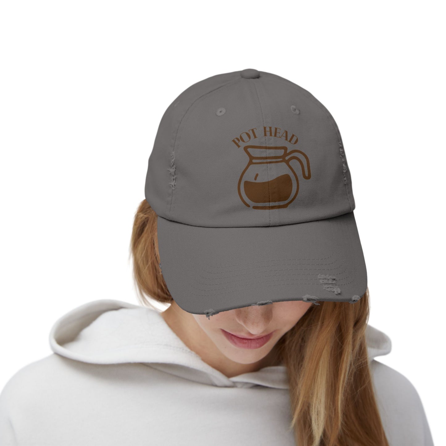 Pot Head Distressed Baseball Cap - Vintage Coffee Pot Design