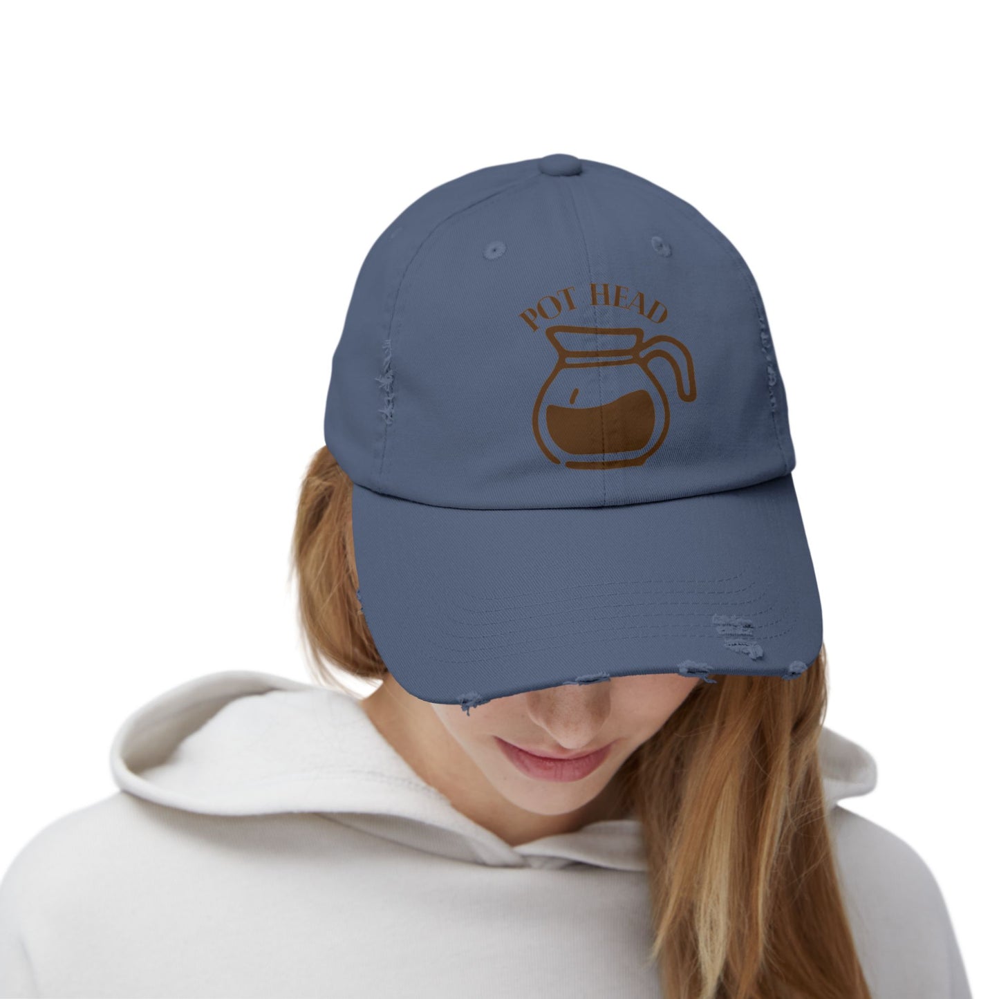 Pot Head Distressed Baseball Cap - Vintage Coffee Pot Design