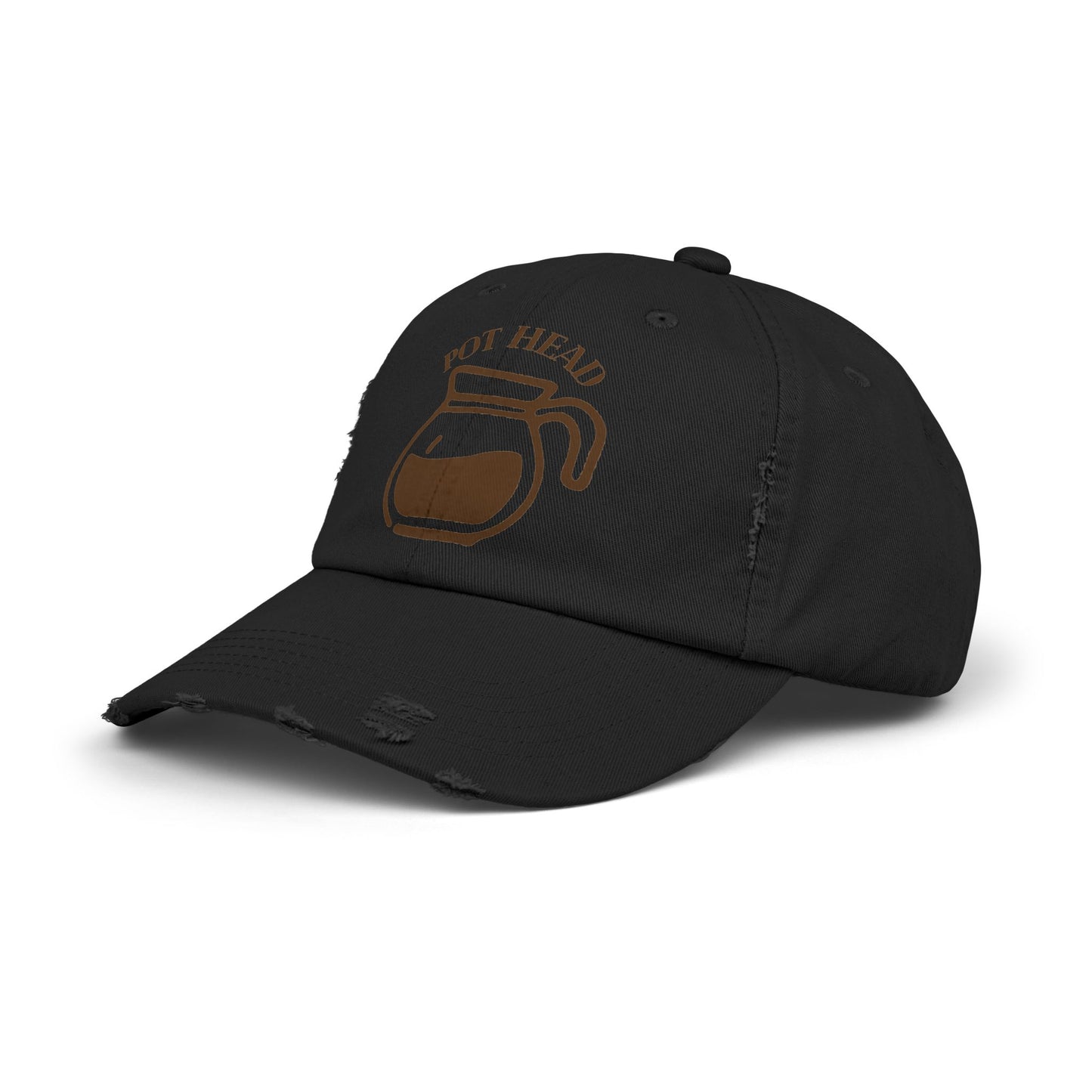 Pot Head Distressed Baseball Cap - Vintage Coffee Pot Design