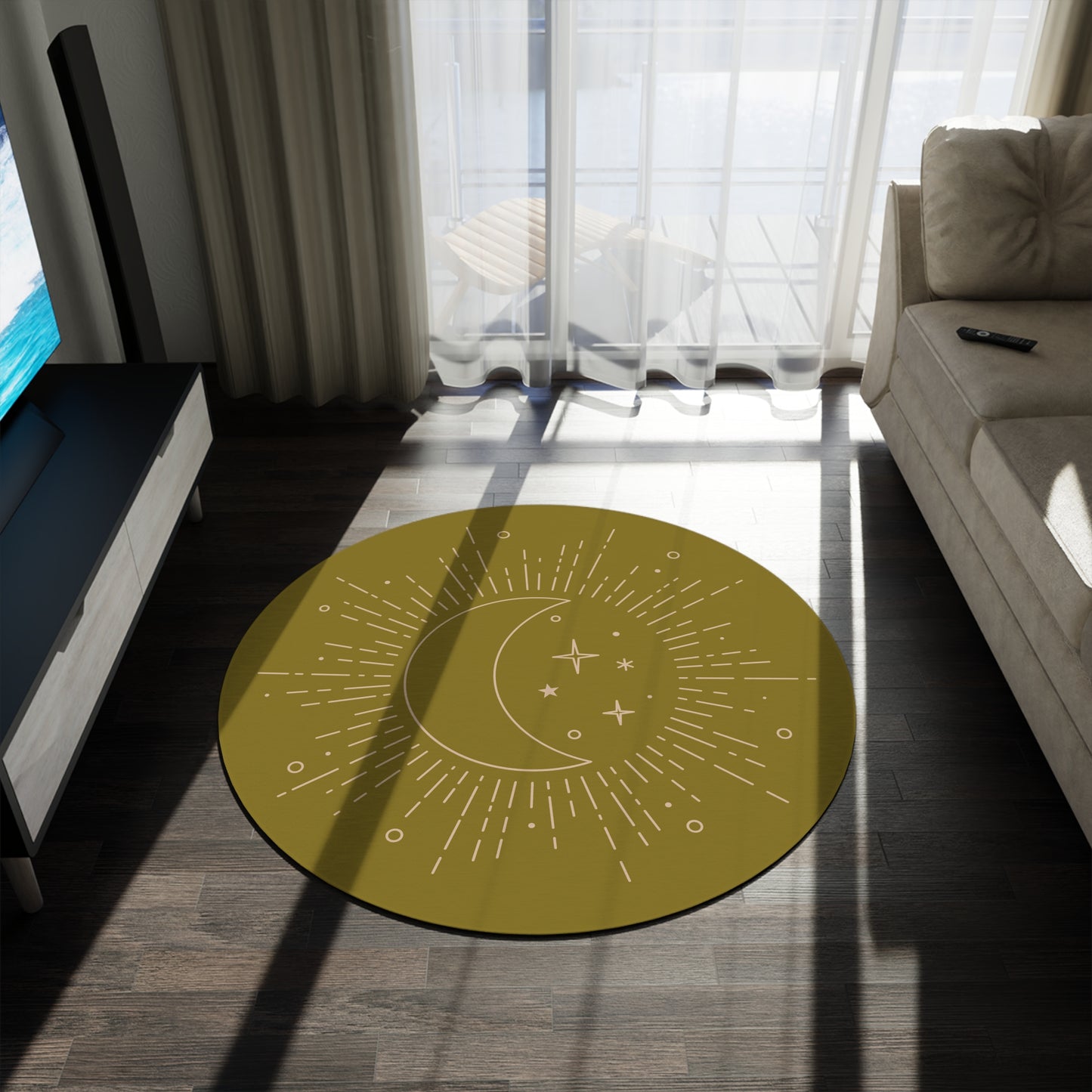 Celestial Moon Round Rug — Boho Starburst Accent Mat