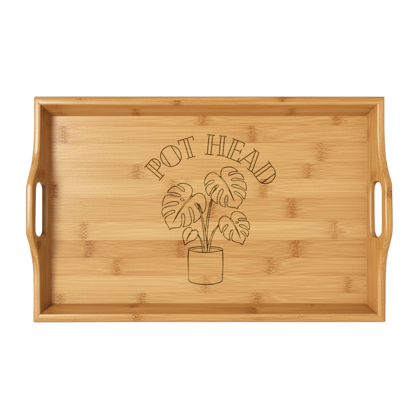 Plant Lover's Engraved Bamboo Serving Tray — 'Pot Head' Monstera Design