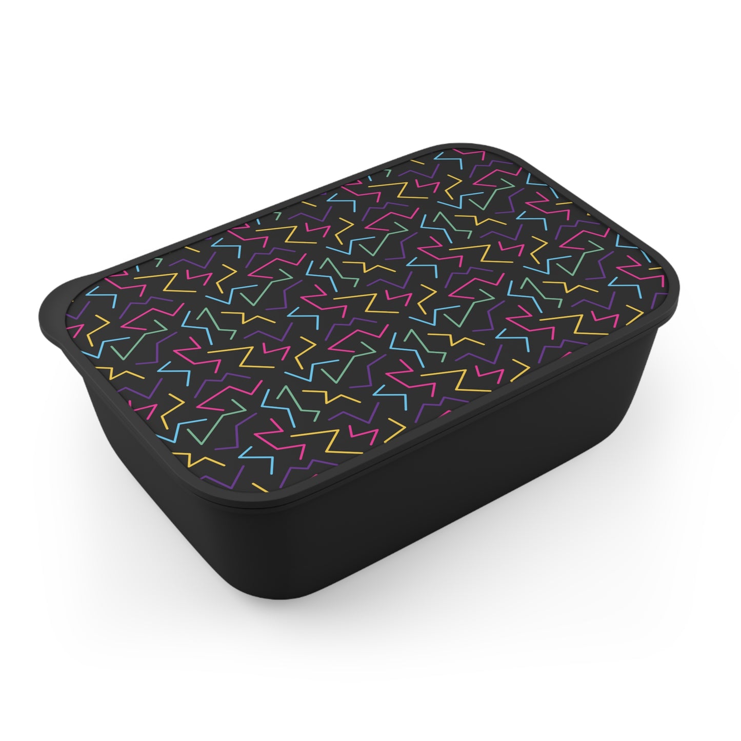 Retro Neon Zigzag Pattern Bento Box | PLA Lunch Container with Band