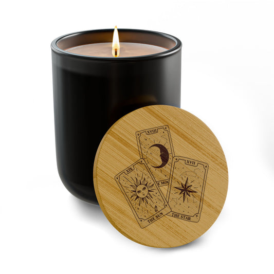 14oz Tarot Card Engraved Soy Candle — Moon, Stars & Sun Tarot Card w/Bamboo Lid