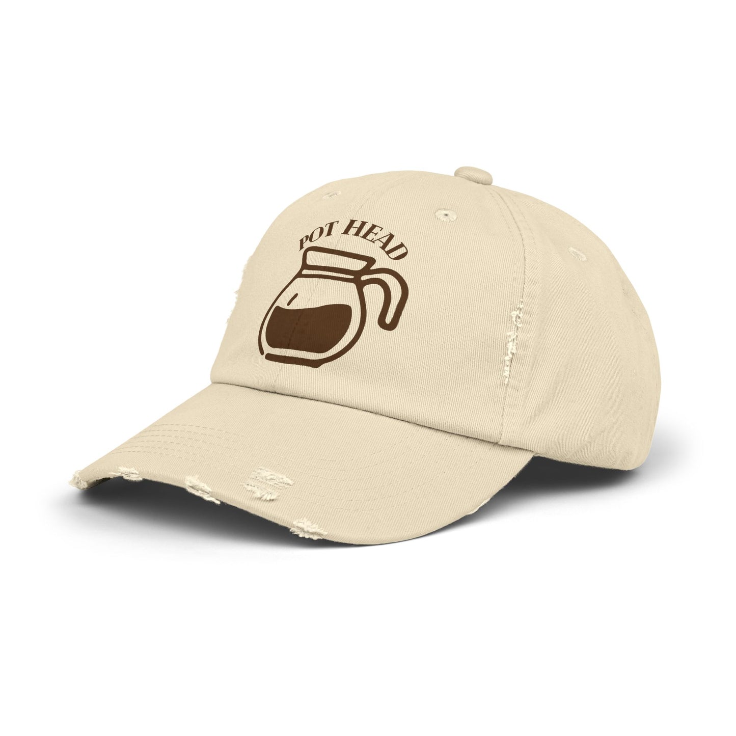 Pot Head Distressed Baseball Cap - Vintage Coffee Pot Design