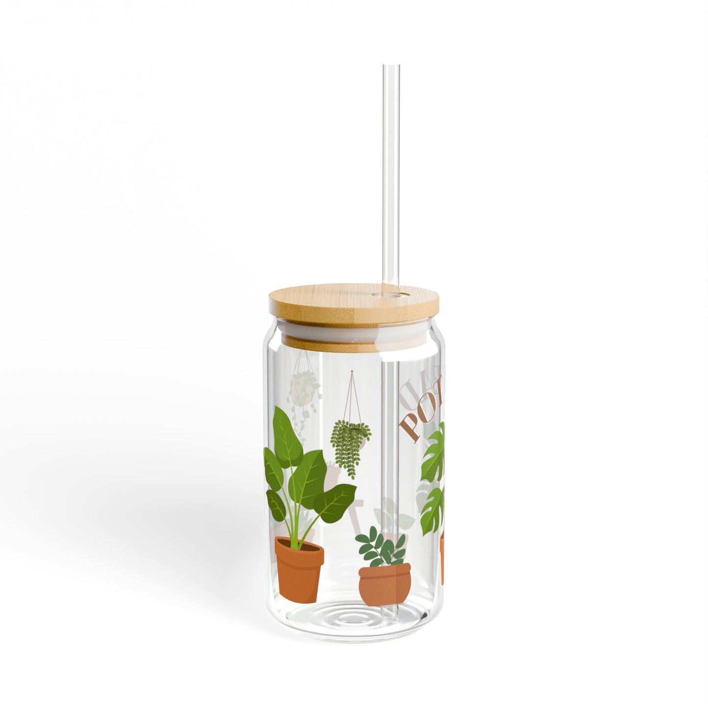 Plant Lover Sipper Glass 16oz — 'Pot Head' Botanical Tumbler with Straw