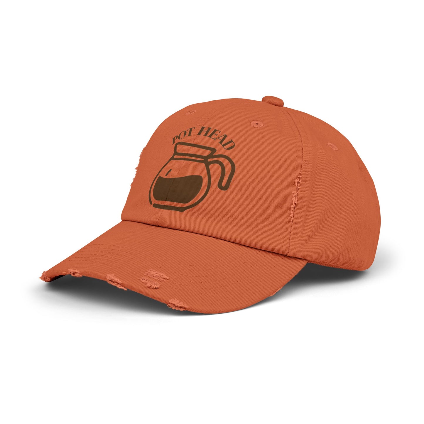 Pot Head Distressed Baseball Cap - Vintage Coffee Pot Design