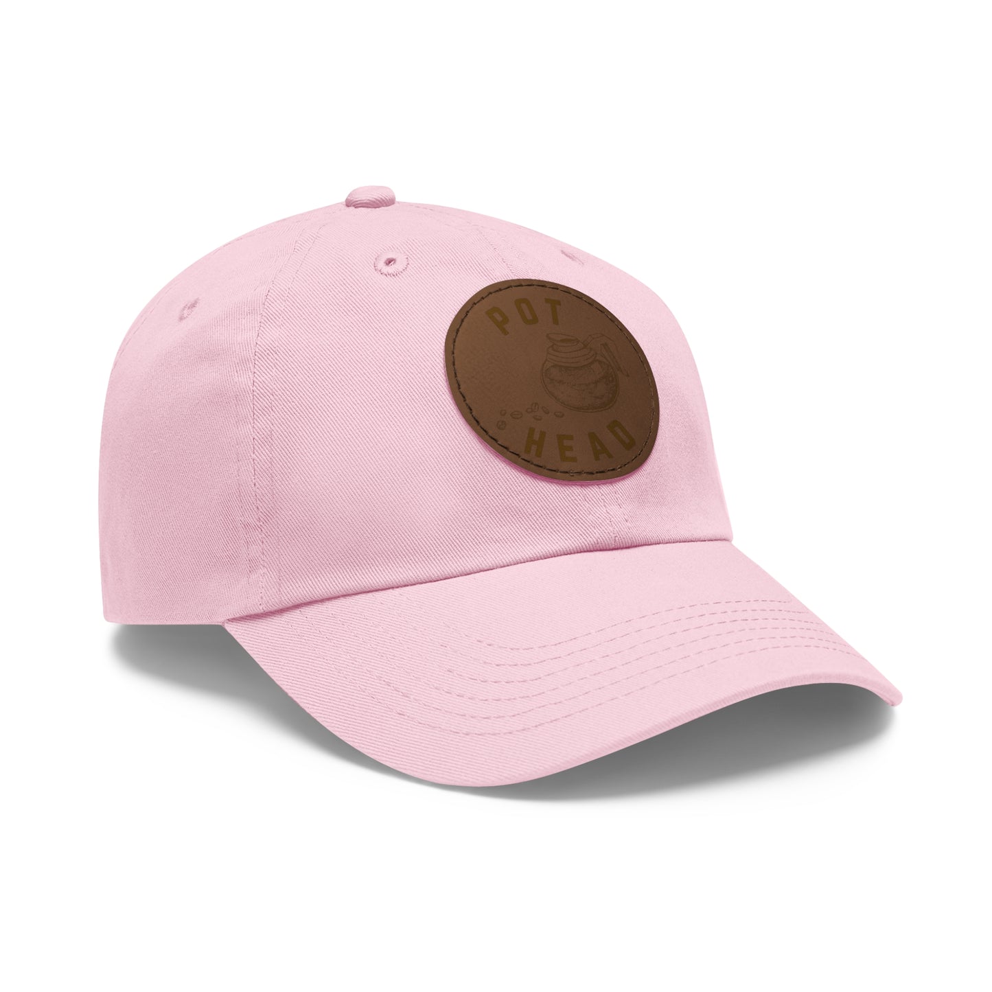 Pot Head - Coffee Leather Patch Dad Hat — Embossed Round Patch Cap for Coffee Lovers