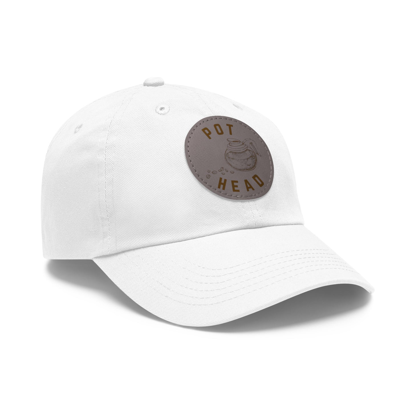 Pot Head - Coffee Lover's Leather Dad Hat — Embossed Round Patch