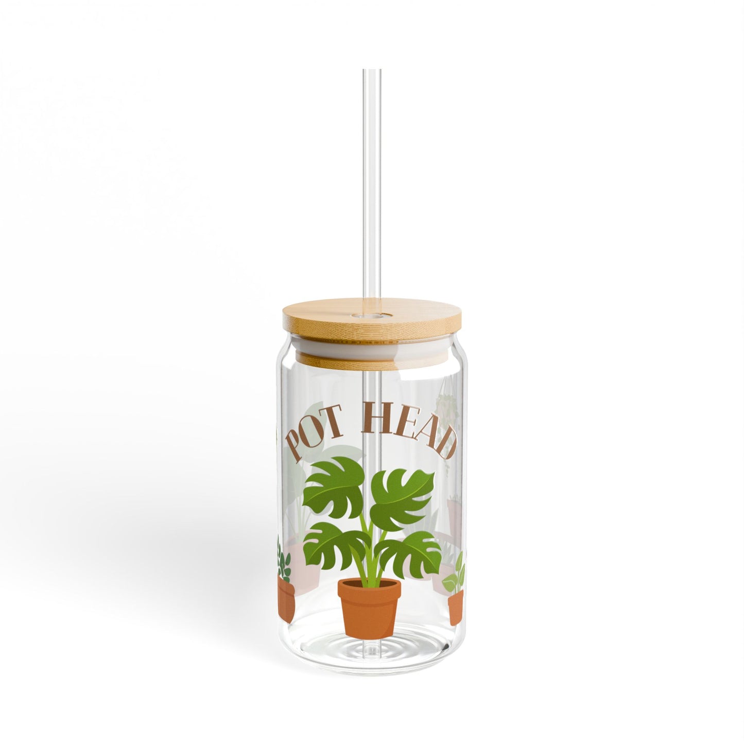 Plant Lover Sipper Glass 16oz — 'Pot Head' Botanical Tumbler with Straw