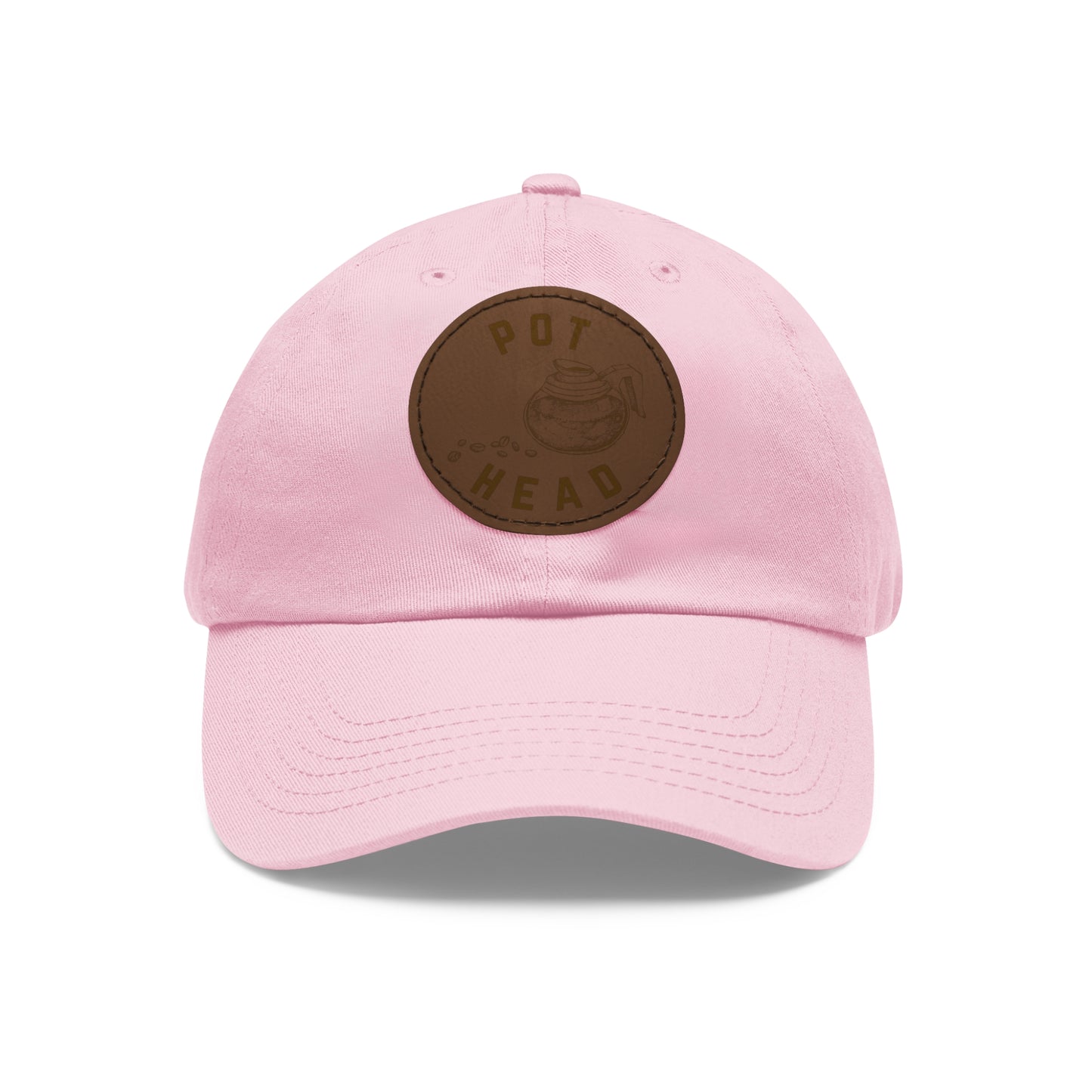Pot Head - Coffee Leather Patch Dad Hat — Embossed Round Patch Cap for Coffee Lovers