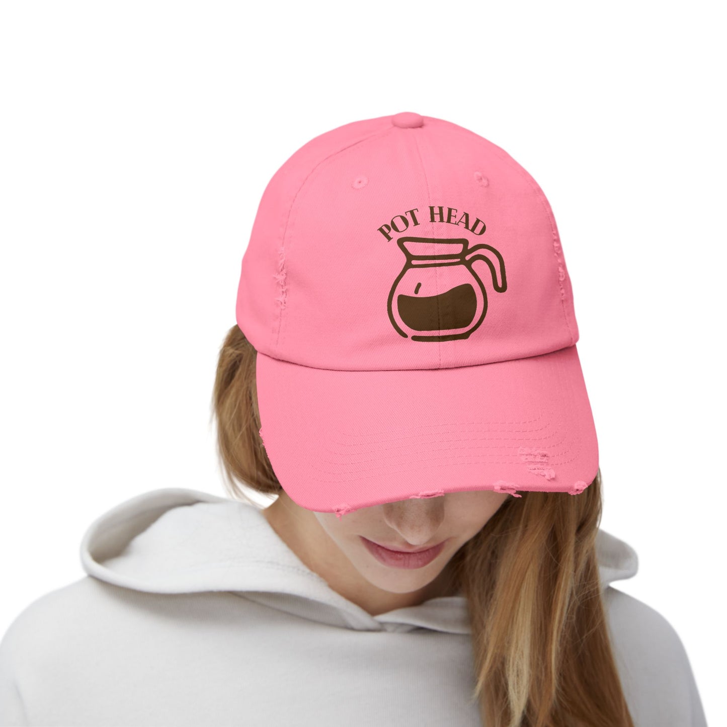 Pot Head Distressed Baseball Cap - Vintage Coffee Pot Design