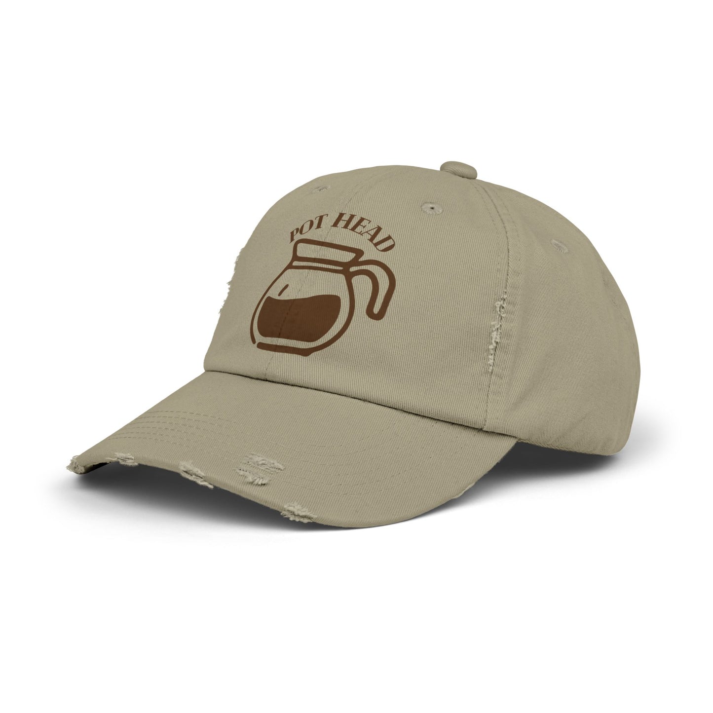 Pot Head Distressed Baseball Cap - Vintage Coffee Pot Design