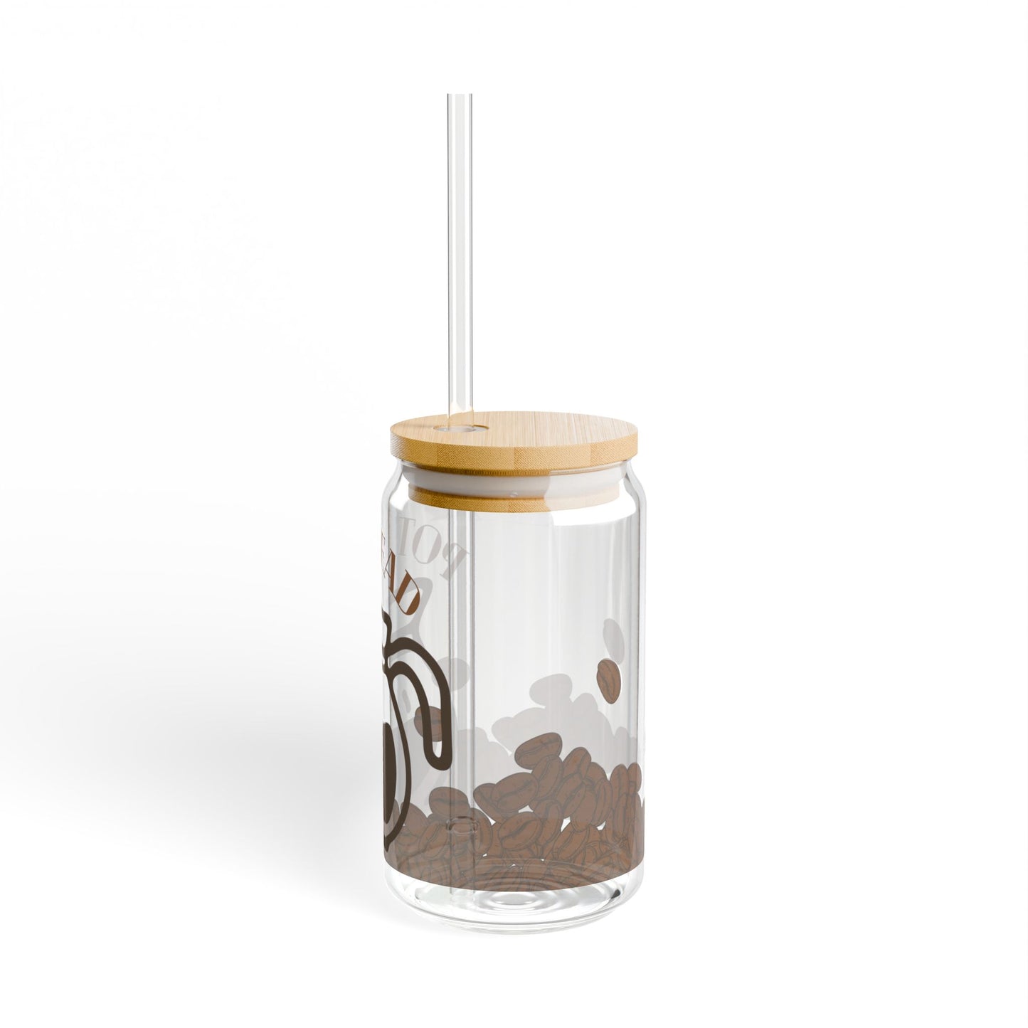 Coffee Glass Tumbler - "Pot Head", 16oz Reusable Straw Cup for Coffee Lovers