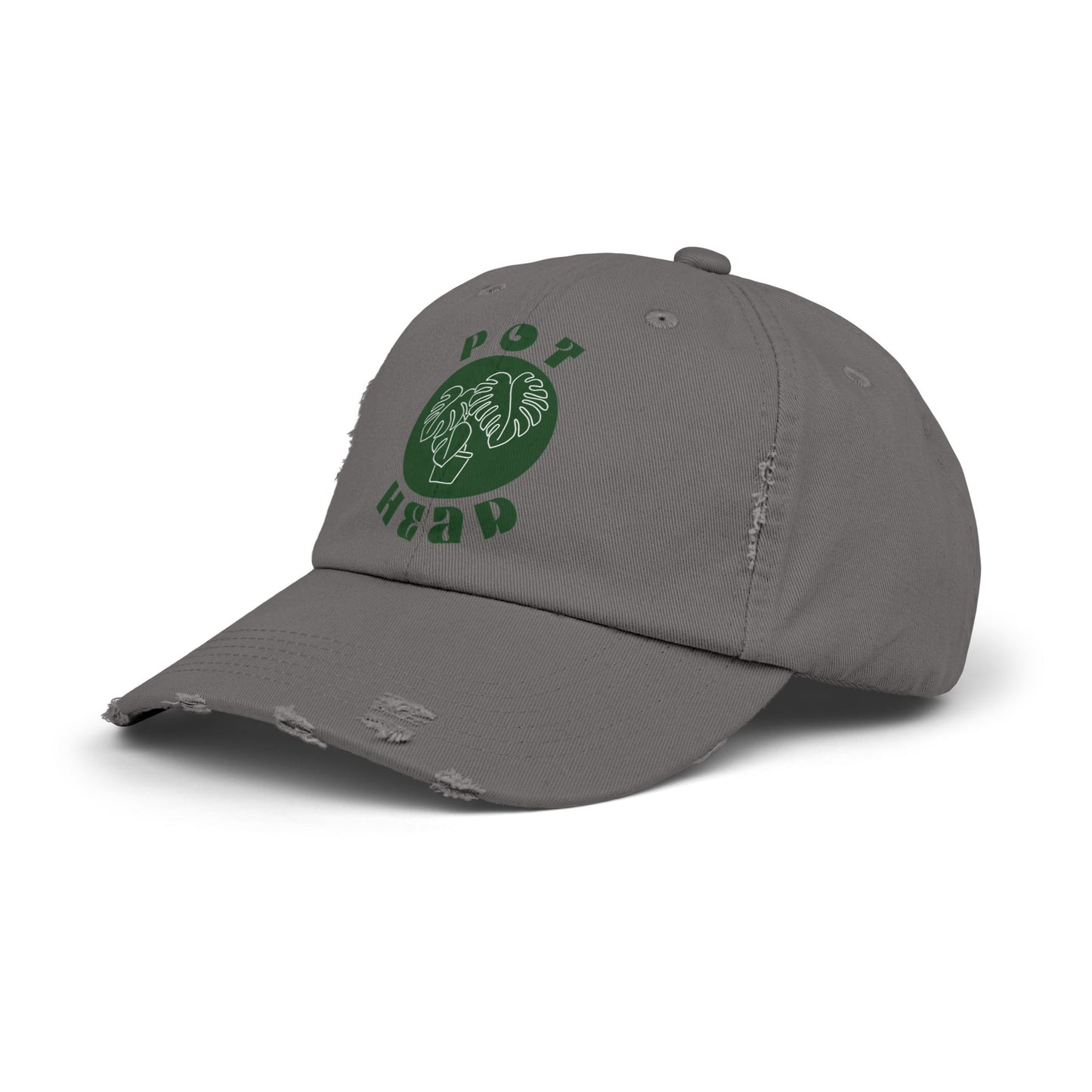 "Pot Head" Plant Lover's Distressed Cap - Green Monstera Fan Baseball Hat