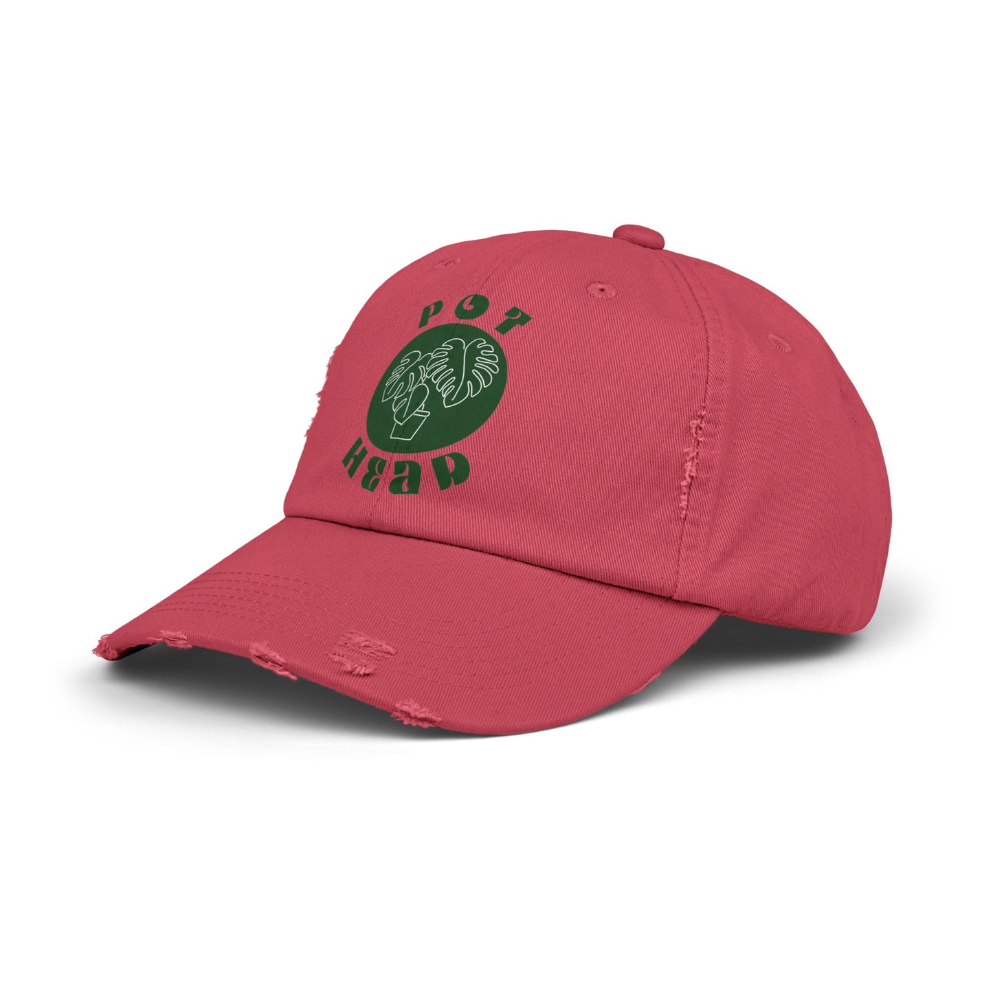 "Pot Head" Plant Lover's Distressed Cap - Green Monstera Fan Baseball Hat