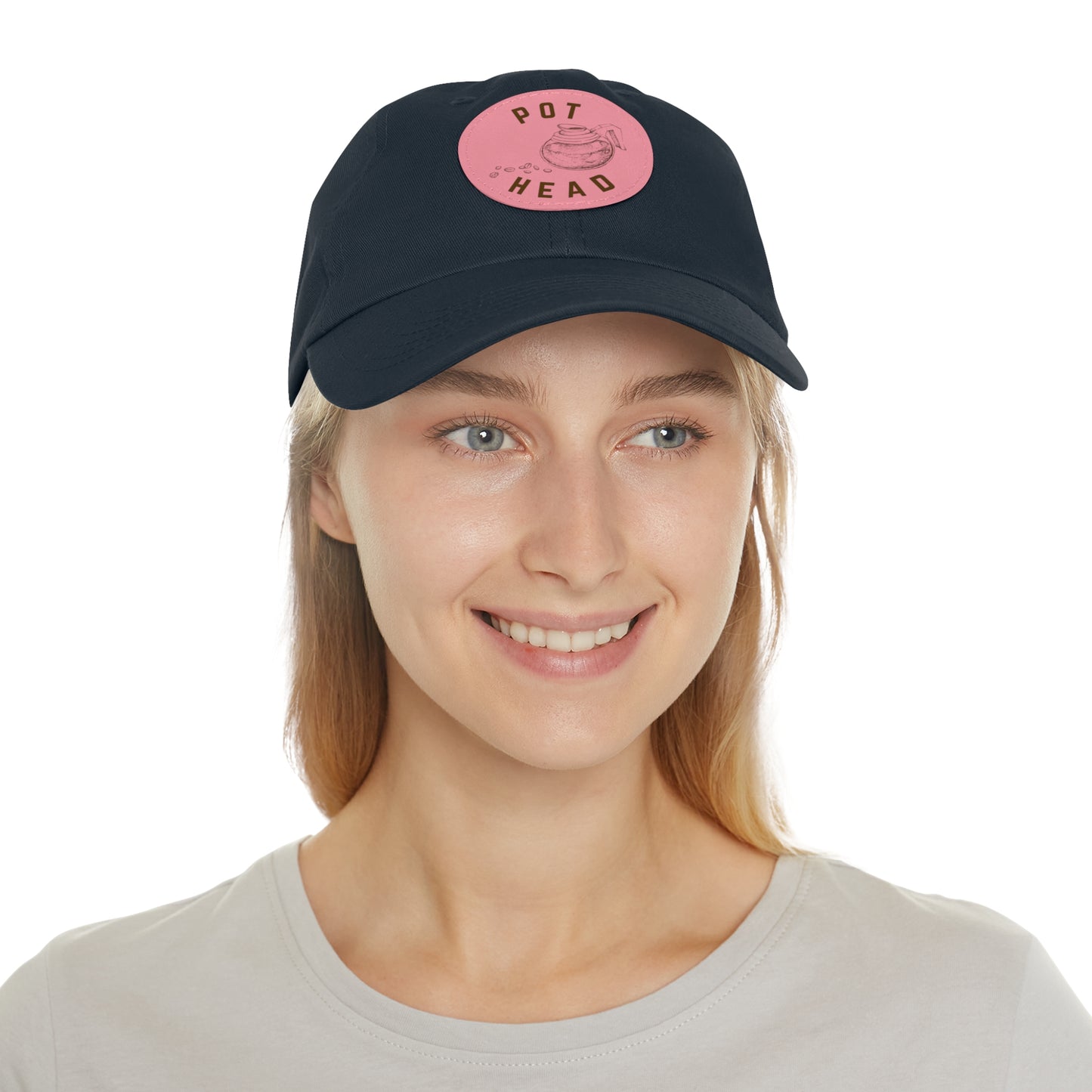 Pot Head - Coffee Lover's Leather Dad Hat — Embossed Round Patch
