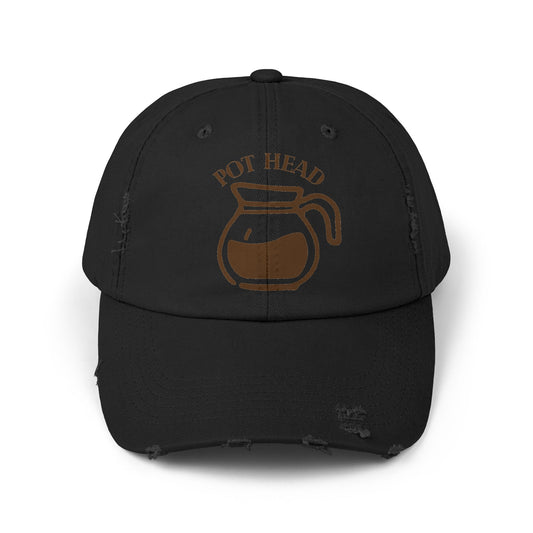 Pot Head Distressed Baseball Cap - Vintage Coffee Pot Design