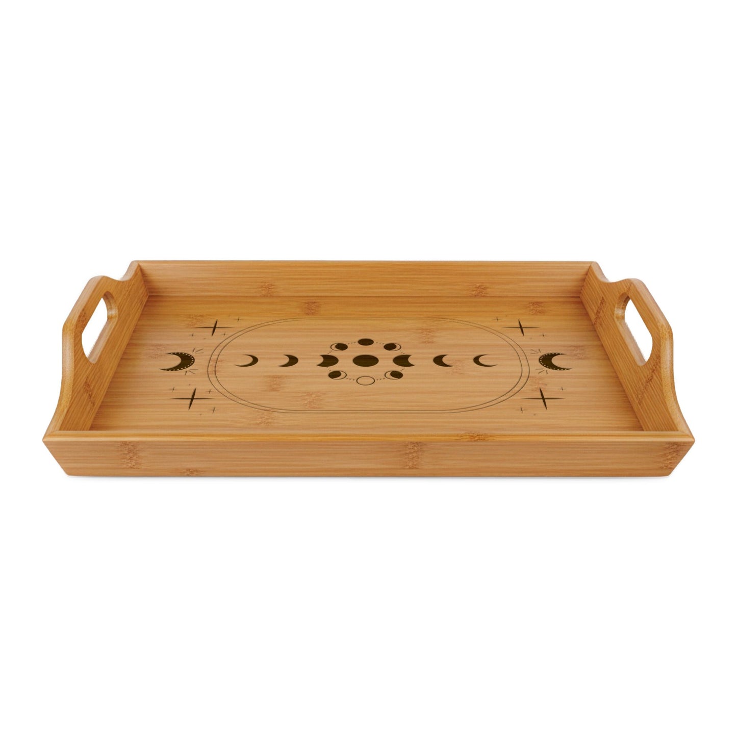 Celestial Engraved Bamboo Serving Tray — Lunar Moon Phase Design