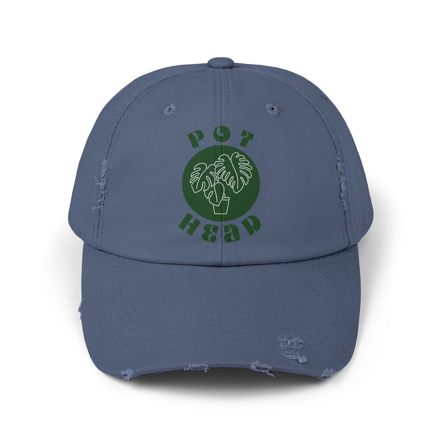 "Pot Head" Plant Lover's Distressed Cap - Green Monstera Fan Baseball Hat